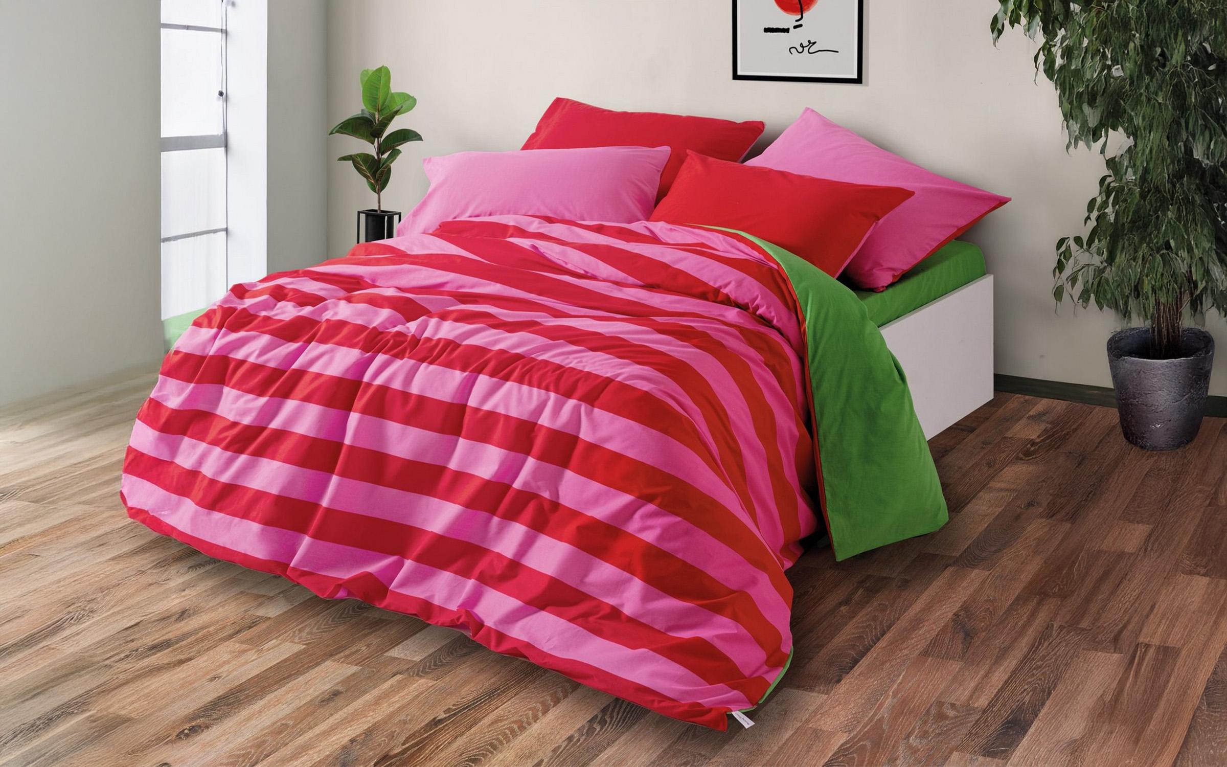 4 piese 200/220 cm; Ranforce 100 % Bumbac Lenjerie de pat Cherie, roz  2